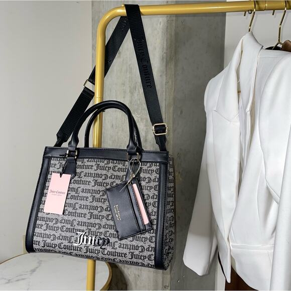 Juicy Couture Can't Tame Her Top Handle Structured Tote in Black Beige - Picture 5 of 15